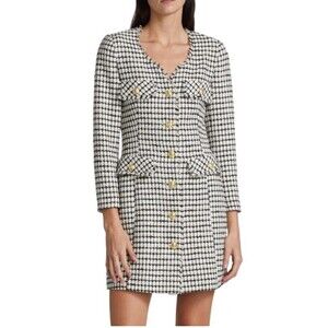 Derek Lam 10 Crosby Constance Frayed Jacket Dress Womens 20 Check Cream BlackNEW